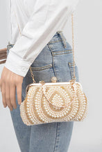 Load image into Gallery viewer, Pearl Rhinestone Beaded Top Handle Clutch Bag