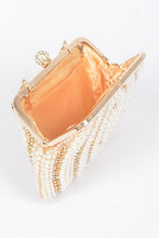 Load image into Gallery viewer, Pearl Rhinestone Beaded Top Handle Clutch Bag