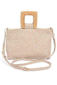 Bamboo Top Handle Linen Convertible Clutch Bag