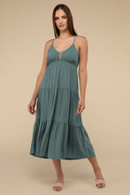 Load image into Gallery viewer, Woven Sweetheart Neckline Tiered Cami Midi Dress