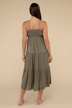 Load image into Gallery viewer, Woven Sweetheart Neckline Tiered Cami Midi Dress