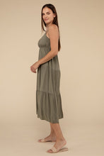 Load image into Gallery viewer, Woven Sweetheart Neckline Tiered Cami Midi Dress