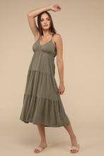 Load image into Gallery viewer, Woven Sweetheart Neckline Tiered Cami Midi Dress