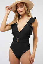 Load image into Gallery viewer, SOLID RUFLLE SLEEVE ONE PIECE SWIMSUIT