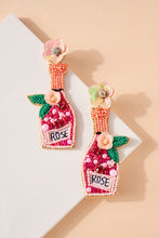 Load image into Gallery viewer, Rose Champagne Bottle Seed Beaded Earrings