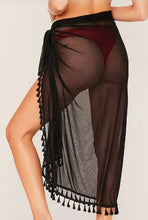 Load image into Gallery viewer, SOLID MESH SARONG WITH TASSEL DETAILS