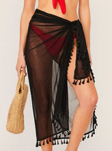 Load image into Gallery viewer, SOLID MESH SARONG WITH TASSEL DETAILS