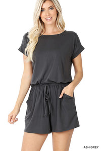 BRUSHED DTY ROMPER WITH POCKETS