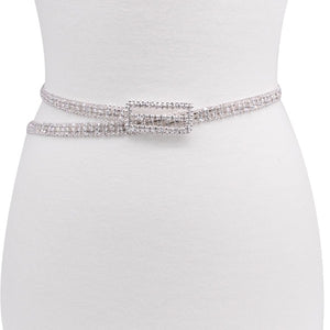 Front Rectangle Buckle with 2 Row Rhinestone Belt