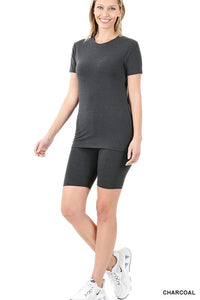 COTTON ROUND NECK TOP & BIKE SHORTS SET