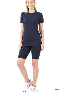 COTTON ROUND NECK TOP & BIKE SHORTS SET