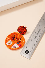 Load image into Gallery viewer, Halloween BOO Pumpkin Seed Beaded Earrings