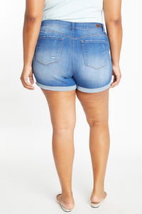 DESTRESSED CURVY ROLL CUFFED SHORT