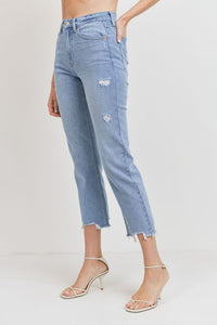 HIGH RISE STRAIGHT JEANS WITH HEM DETAIL