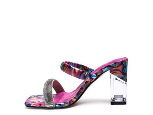 KRYPTON Clear Block Heeled Marble Print Slides