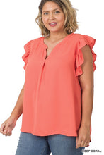 Load image into Gallery viewer, PLUS WOVEN WOOL PEACH RUFFLED SLEEVE HIGH LOW TOP