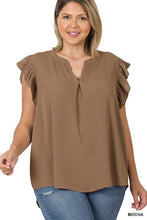 Load image into Gallery viewer, PLUS WOVEN WOOL PEACH RUFFLED SLEEVE HIGH LOW TOP