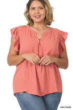 Load image into Gallery viewer, PLUS WOVEN WOOL PEACH RUFFLED SLEEVE HIGH LOW TOP