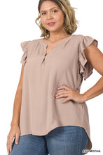 Load image into Gallery viewer, PLUS WOVEN WOOL PEACH RUFFLED SLEEVE HIGH LOW TOP