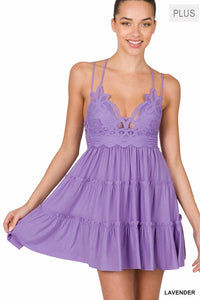 PLUS CROCHET LACE RUFFLE CAMI DRESS