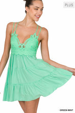 Load image into Gallery viewer, PLUS CROCHET LACE RUFFLE CAMI DRESS