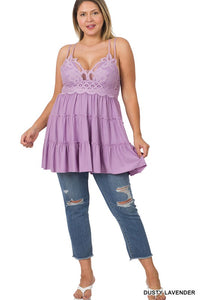 PLUS CROCHET LACE RUFFLE CAMI DRESS