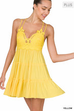 Load image into Gallery viewer, PLUS CROCHET LACE RUFFLE CAMI DRESS