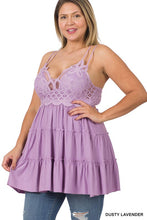 Load image into Gallery viewer, PLUS CROCHET LACE RUFFLE CAMI DRESS