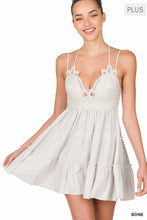 Load image into Gallery viewer, PLUS CROCHET LACE RUFFLE CAMI DRESS
