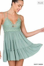 Load image into Gallery viewer, PLUS CROCHET LACE RUFFLE CAMI DRESS