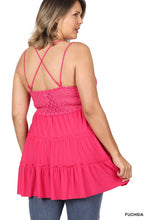 Load image into Gallery viewer, PLUS CROCHET LACE RUFFLE CAMI DRESS