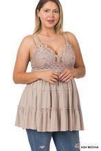 Load image into Gallery viewer, PLUS CROCHET LACE RUFFLE CAMI DRESS