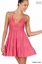 Load image into Gallery viewer, PLUS CROCHET LACE RUFFLE CAMI DRESS