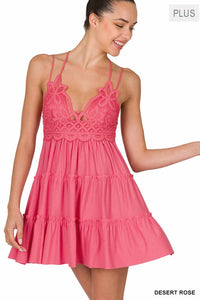 PLUS CROCHET LACE RUFFLE CAMI DRESS