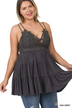 Load image into Gallery viewer, PLUS CROCHET LACE RUFFLE CAMI DRESS
