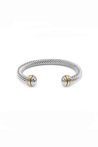 TWISTED CABLE WIRE OPEN BANGLE TWO TONE CUFF BRACE