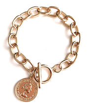 Load image into Gallery viewer, Gold Link with Coin Charm Bracelet for Women