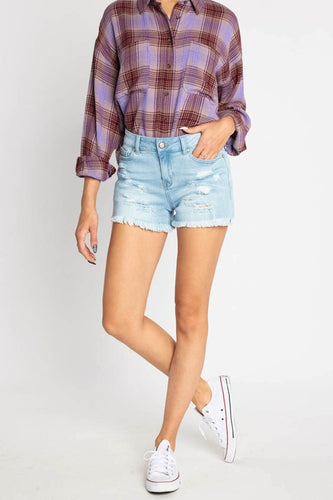 High Rise Fray Hem Destructed Shorts