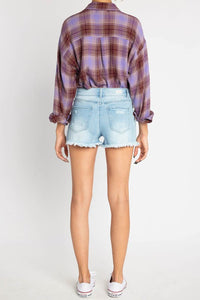 High Rise Fray Hem Destructed Shorts