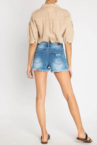 High Rise Fray Hem Destructed Shorts