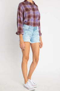 High Rise Fray Hem Destructed Shorts