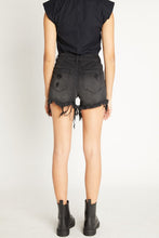 Load image into Gallery viewer, High rise destressed mid length washed black short