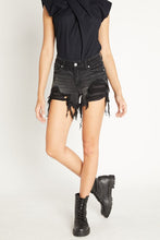 Load image into Gallery viewer, High rise destressed mid length washed black short