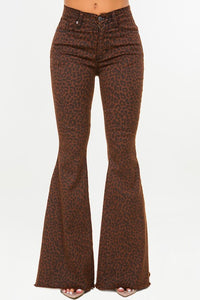 Leopard Print Bell Bottom jean in Brown