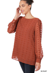 SWISS DOT ROUND NECK BLOUSE