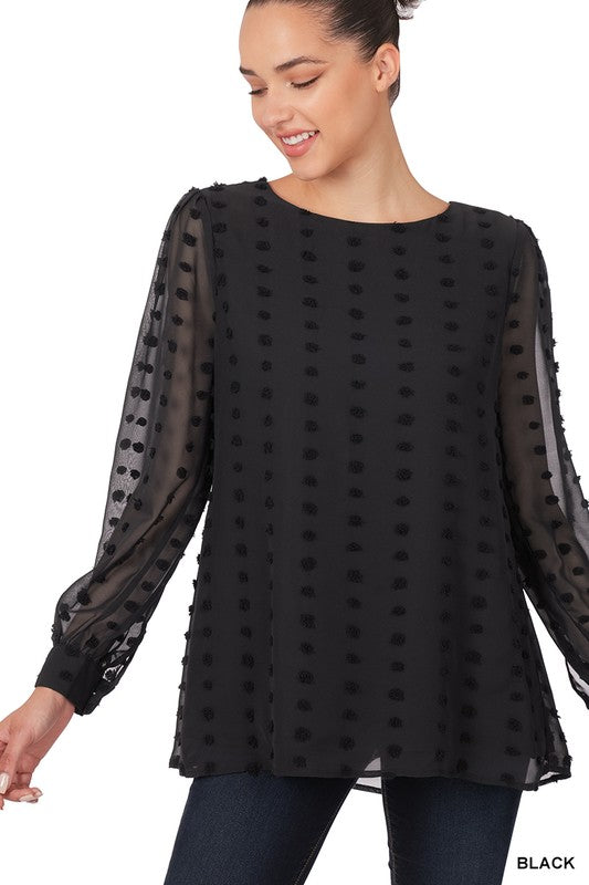 SWISS DOT ROUND NECK BLOUSE