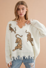 Load image into Gallery viewer, Frayed Edge Sequin Tiger Sweater