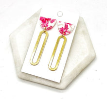 Load image into Gallery viewer, Pink White Gold Oval Acrylic Metal Earrings