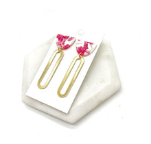 Load image into Gallery viewer, Pink White Gold Oval Acrylic Metal Earrings