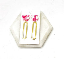 Load image into Gallery viewer, Pink White Gold Oval Acrylic Metal Earrings